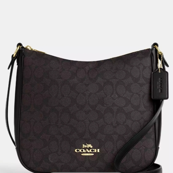 New Coach Signature Canvas Ellie Bag with Black and Gold Accents - Picture 1 of 7